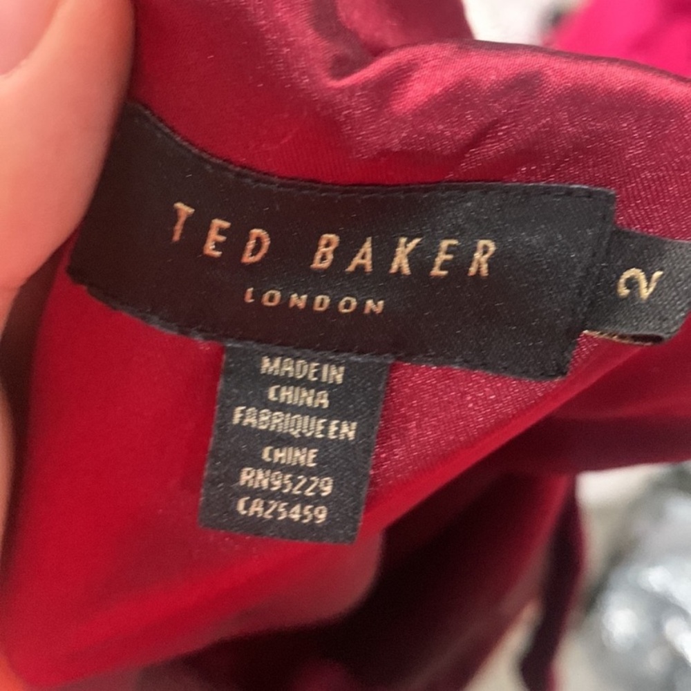 Ted Baker Dress Kandal Midi High Low Fit and Flare in Burgundy - Picture 11 of 12